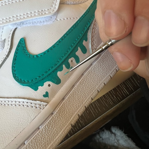 Kids Nike Court Vision Low paint drip custom painted shoes in turquoise - Picture 2 of 2